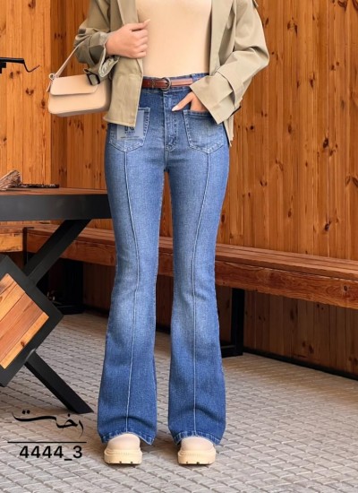 شلوار بوتکات جین آبی جلو دوخت