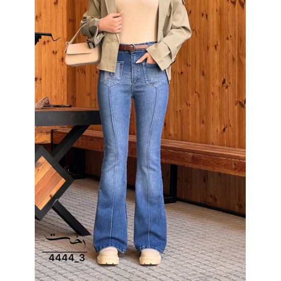 شلوار بوتکات جین آبی جلو دوخت