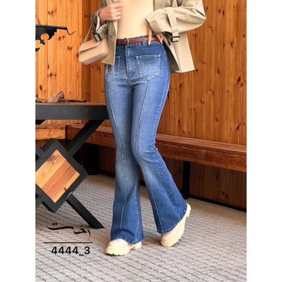 شلوار بوتکات جین آبی جلو دوخت