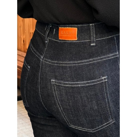 شلوار بوتکات جین آبی جلو دوخت