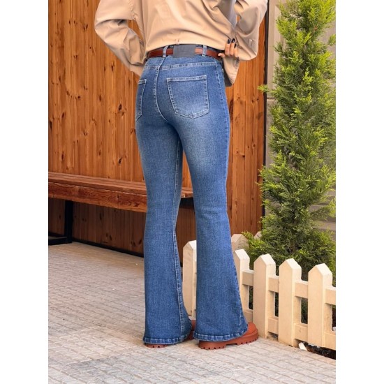 شلوار بوتکات جین آبی جلو دوخت