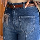 شلوار بوتکات جین آبی جلو دوخت