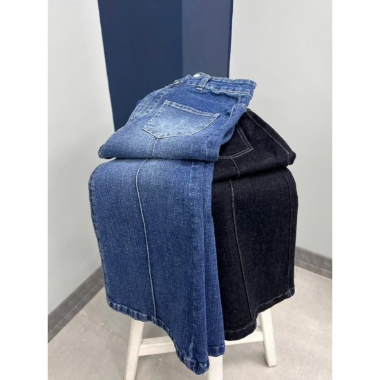 شلوار بوتکات جین آبی جلو دوخت