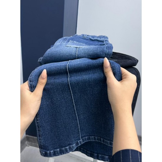 شلوار بوتکات جین آبی جلو دوخت