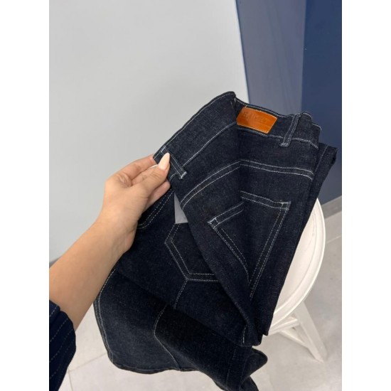 شلوار بوتکات جین آبی جلو دوخت