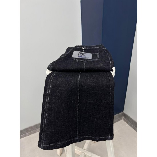 شلوار بوتکات جین آبی جلو دوخت