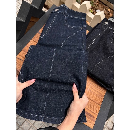 شلوار بوتکات جین آبی جلو دوخت