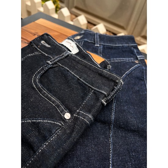 شلوار بوتکات جین آبی جلو دوخت