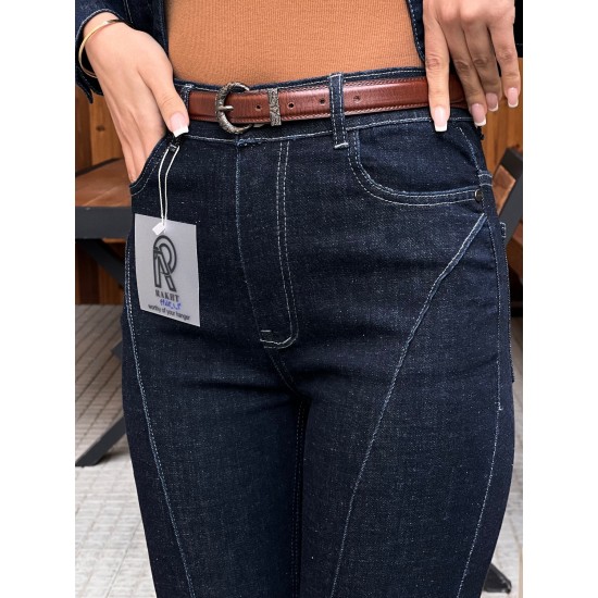 شلوار بوتکات جین آبی جلو دوخت