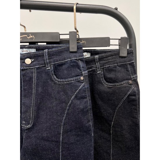 شلوار بوتکات جین آبی جلو دوخت