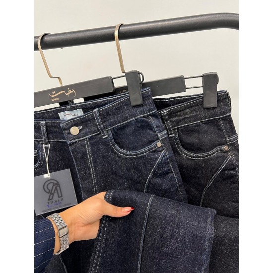 شلوار بوتکات جین آبی جلو دوخت