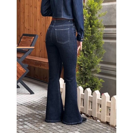 شلوار بوتکات جین آبی جلو دوخت