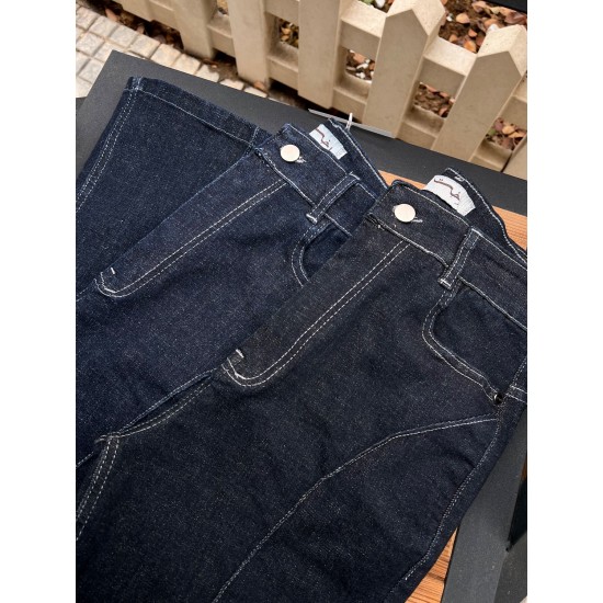 شلوار بوتکات جین آبی جلو دوخت