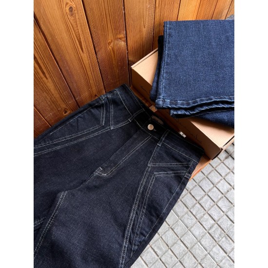 شلوار بوتکات جین آبی جیب هفتی