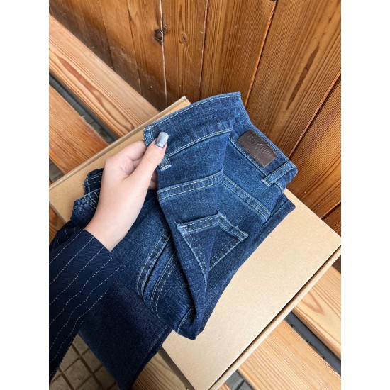 شلوار بوتکات جین آبی جیب هفتی