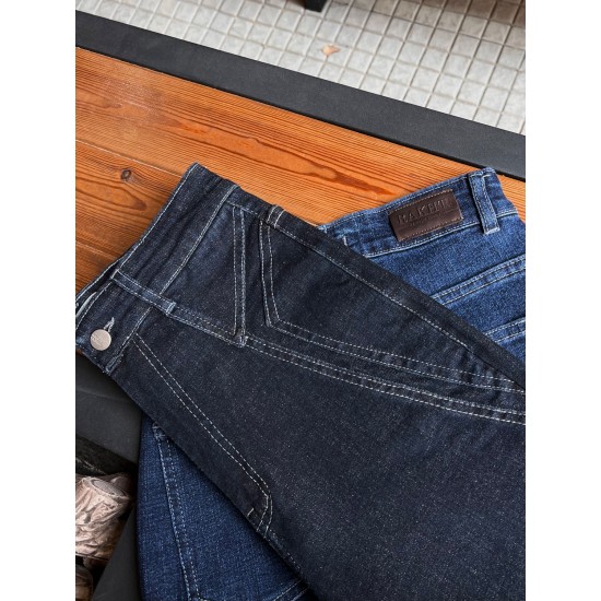 شلوار بوتکات جین آبی جیب هفتی