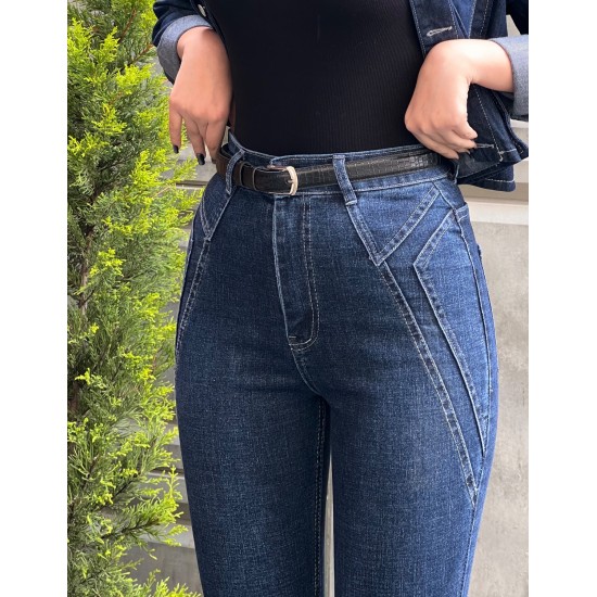 شلوار بوتکات جین آبی جیب هفتی