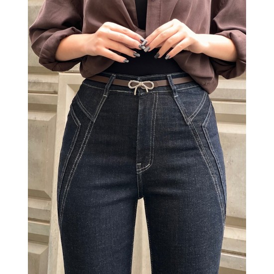 شلوار بوتکات جین آبی جیب هفتی