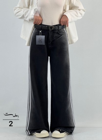 شلوار بگ جین سه خط ذغالی شلوار بگ جین سه خط ذغالی
