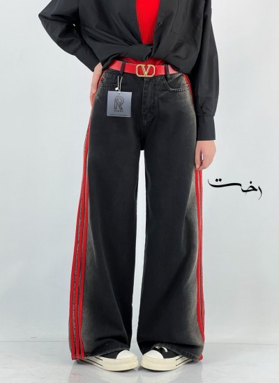 شلوار بگ جین سه خط ذغالی شلوار بگ جین سه خط ذغالی