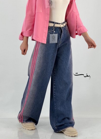 شلوار بگ جین آبی سه خط شلوار بگ جین آبی سه خط