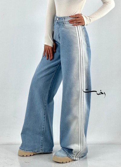 شلوار بگ جین آبی سه خط شلوار بگ جین آبی سه خط