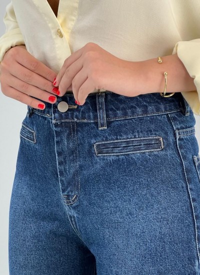 شلوار فلر بگ جین آبی جیب نما شلوار فلر بگ جین آبی جیب نما