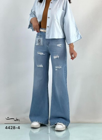 شلوار فلر بگ جین آبی جیب نما