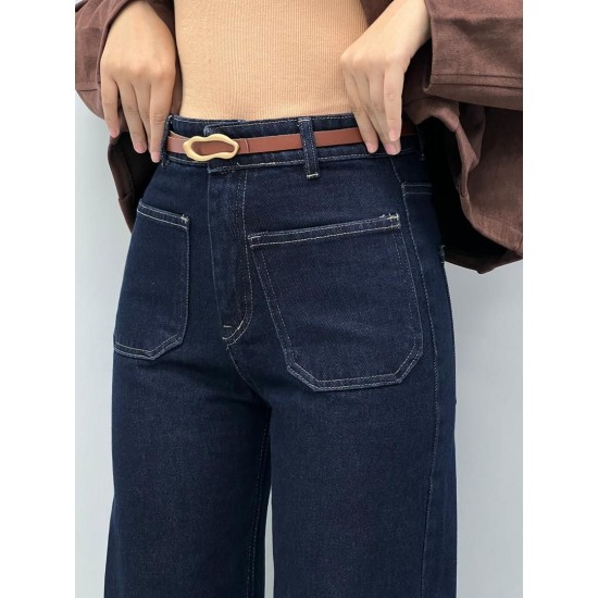 شلوار فلر بگ جین آبی جلو جیب شلوار فلر بگ جین آبی جلو جیب