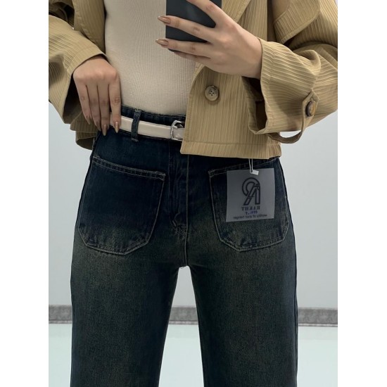 شلوار فلر بگ جین آبی جلو جیب شلوار فلر بگ جین آبی جلو جیب