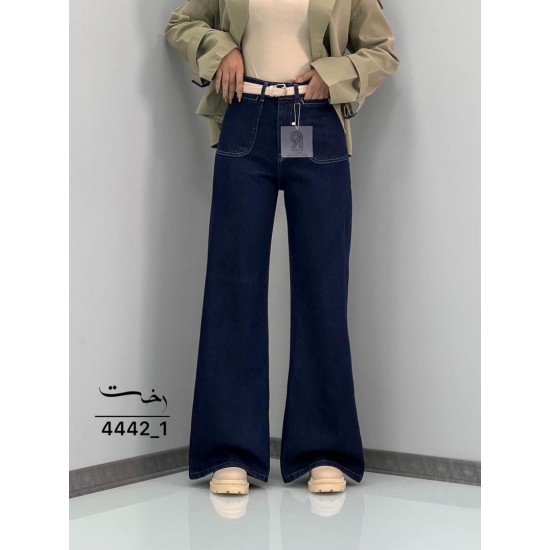 شلوار فلر بگ جین آبی جلو جیب