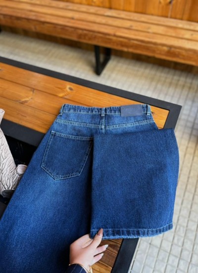 شلوار فلر بگ جین آبی جلو جیب شلوار فلر بگ جین آبی جلو جیب