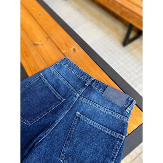 شلوار فلر بگ جین آبی جلو جیب