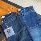 شلوار فلر بگ جین آبی جلو جیب