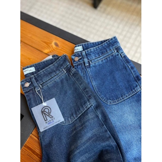 شلوار فلر بگ جین آبی جلو جیب