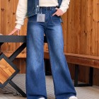 شلوار فلر بگ جین آبی جلو جیب