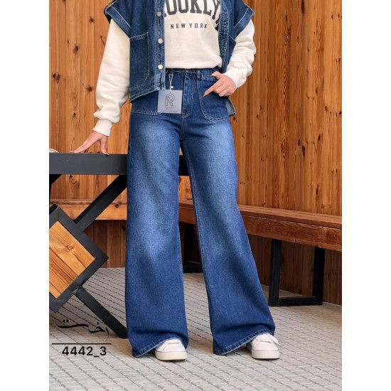 شلوار فلر بگ جین آبی جلو جیب