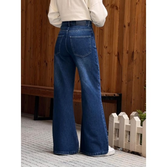 شلوار فلر بگ جین آبی جلو جیب