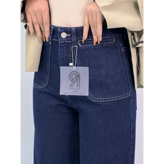 شلوار فلر بگ جین آبی جلو جیب