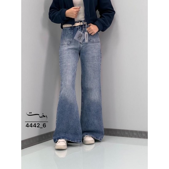 شلوار فلر بگ جین آبی جلو جیب