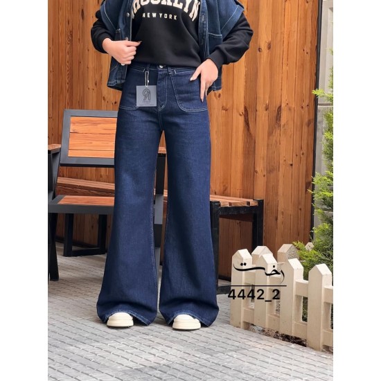 شلوار فلر بگ جین آبی جلو جیب