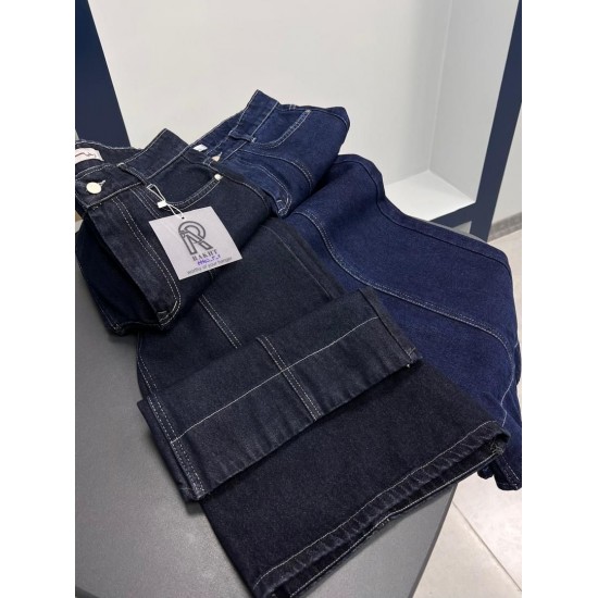 شلوار فلر بگ جین آبی دمپا دوخت