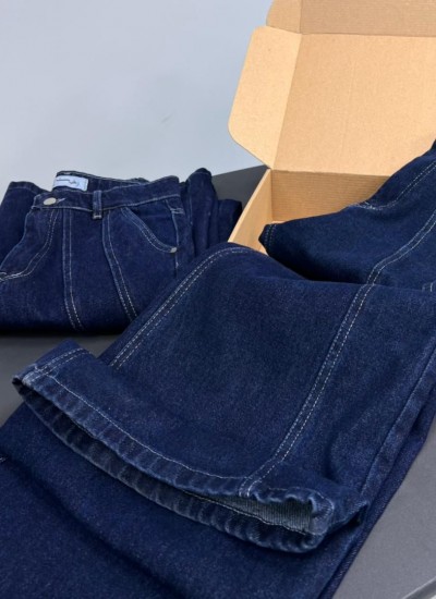 شلوار فلر بگ جین آبی جلو دوخت شلوار فلر بگ جین آبی جلو دوخت