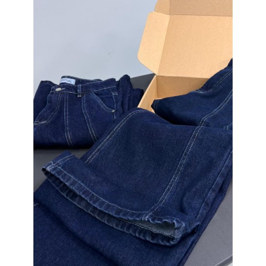 شلوار فلر بگ جین آبی جلو دوخت