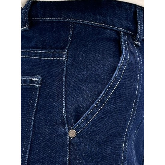 شلوار فلر بگ جین آبی جلو دوخت