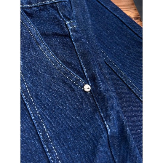 شلوار فلر بگ جین آبی جلو دوخت