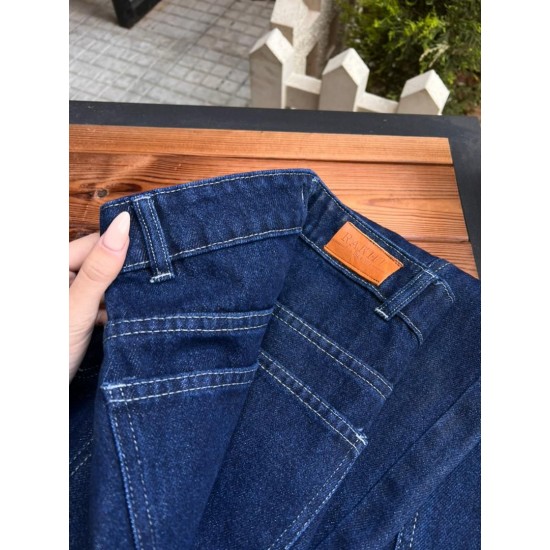 شلوار فلر بگ جین آبی جلو دوخت