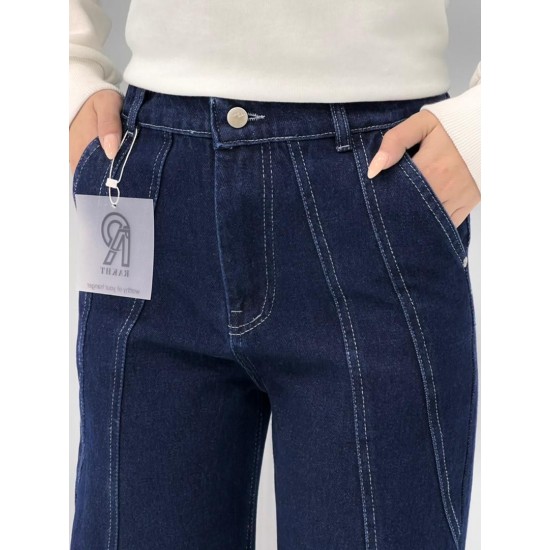 شلوار فلر بگ جین آبی جلو دوخت