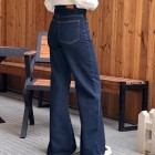 شلوار فلر بگ جین آبی جلو جیب