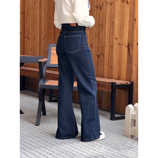 شلوار فلر بگ جین آبی جلو جیب